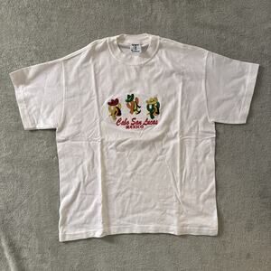 Vintage Caba San Lucas Mexico Tee Shirt White Embroidered Catus 80s XL